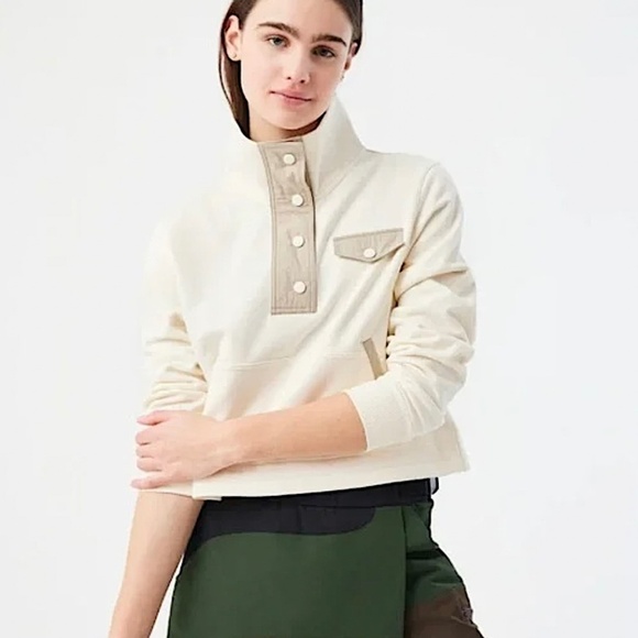 OUTDOOR VOICES Cropped Terry Snap Sweatshirt Jacket Cream - Picture 1 of 12